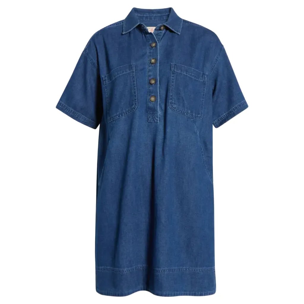 Marine Layer Indigo Blue Chambray Button Polo Dress